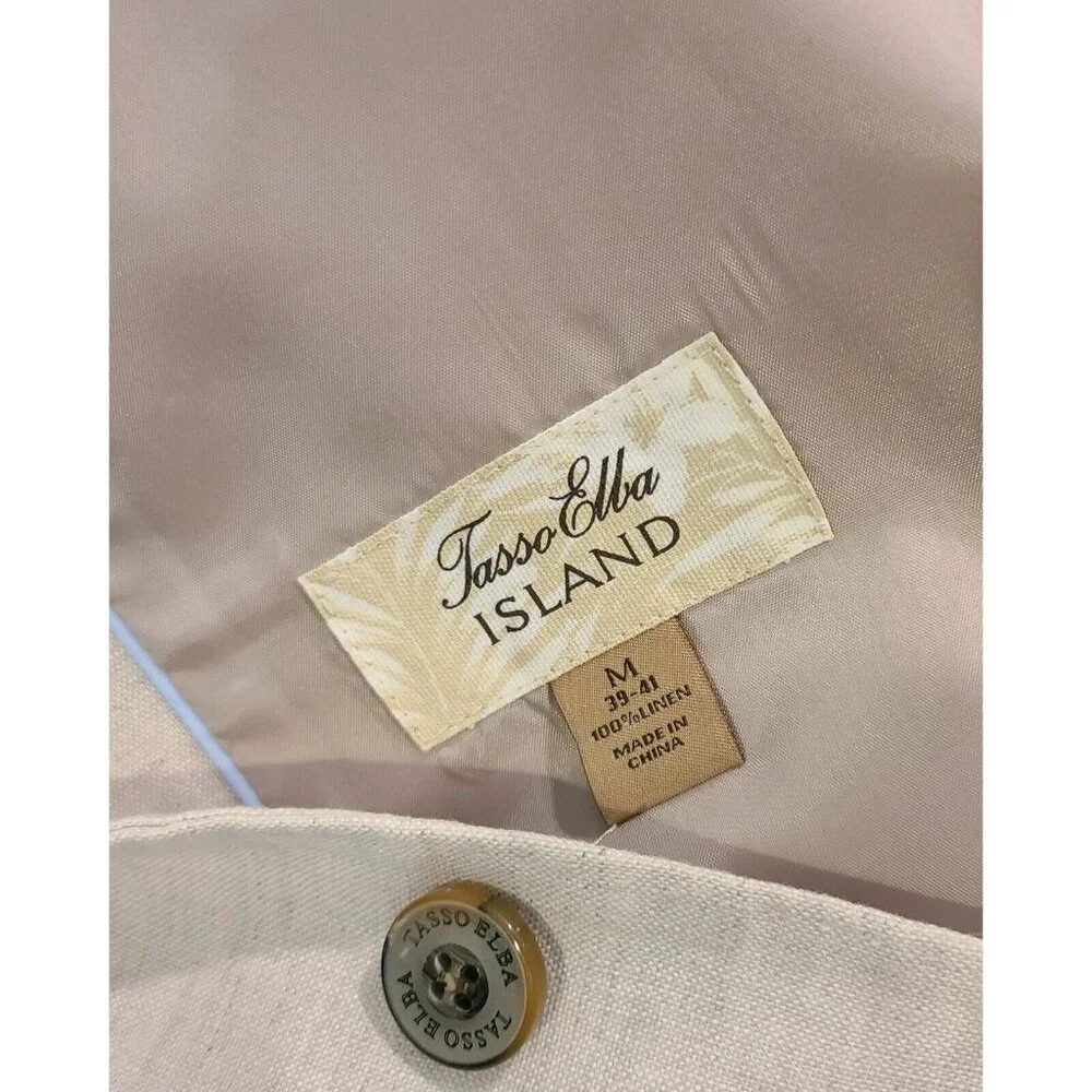 New! Tasso Elba Island Men M 39-41 Linen Two Button Blazer Jacket Beige Lined
